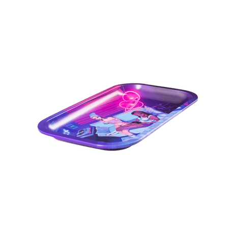 V Syndicate Button Mash'd Metal Rollin' Tray with vibrant pink and purple gaming design