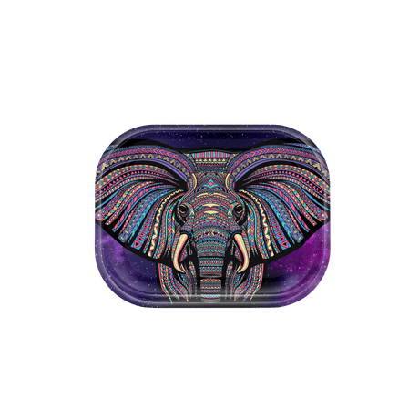V Syndicate Elephant Metal Rollin' Tray in purple with cosmic design, medium size, perfect for dry herbs