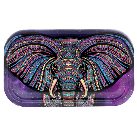 V Syndicate Elephant Metal Rollin' Tray with colorful mandala design, medium size, front view