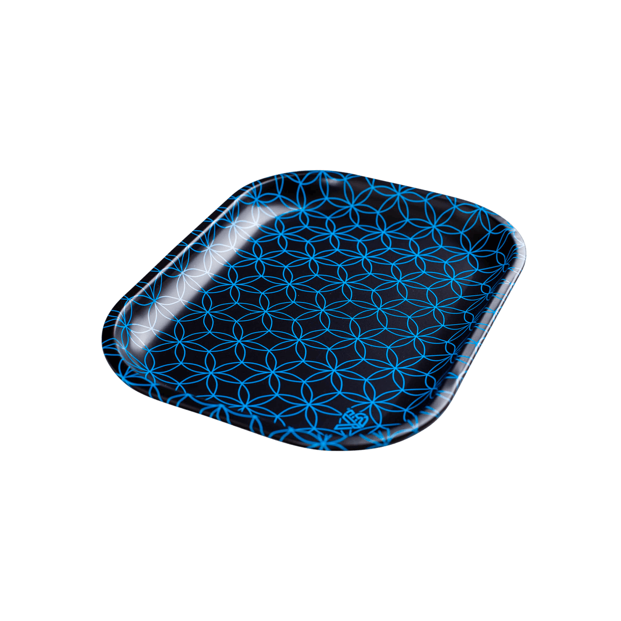 V Syndicate Geo Rings Metal Rollin' Tray in Blue with Psychedelic Pattern, Compact Design
