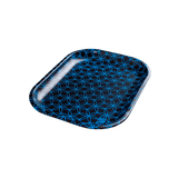 V Syndicate Geo Rings Metal Rollin' Tray in Blue with Psychedelic Pattern, Compact Design