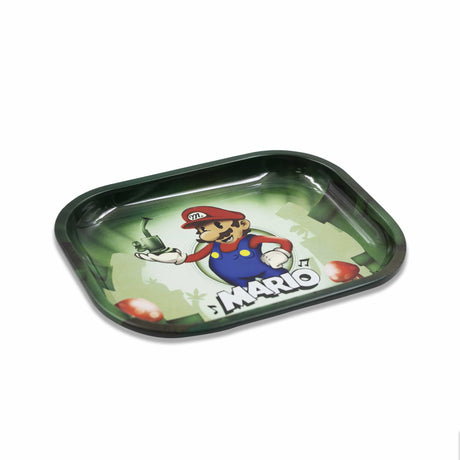 V Syndicate Mario Smoke Sesh Metal Rolling Tray, Medium Size, Portable, Green Background