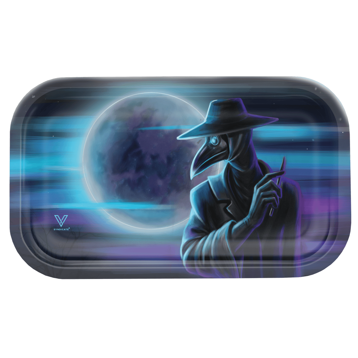 Dark Traveler Metal Rollin' Tray by V Syndicate, medium size with cosmic design, perfect for dry herbs