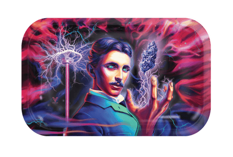 V Syndicate High Voltage Metal Rollin' Tray with Tesla-Inspired Artwork, Medium Size