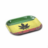 V Syndicate Rasta Leaf Metal Rolling Tray in Green, Red, Yellow with Portable Design