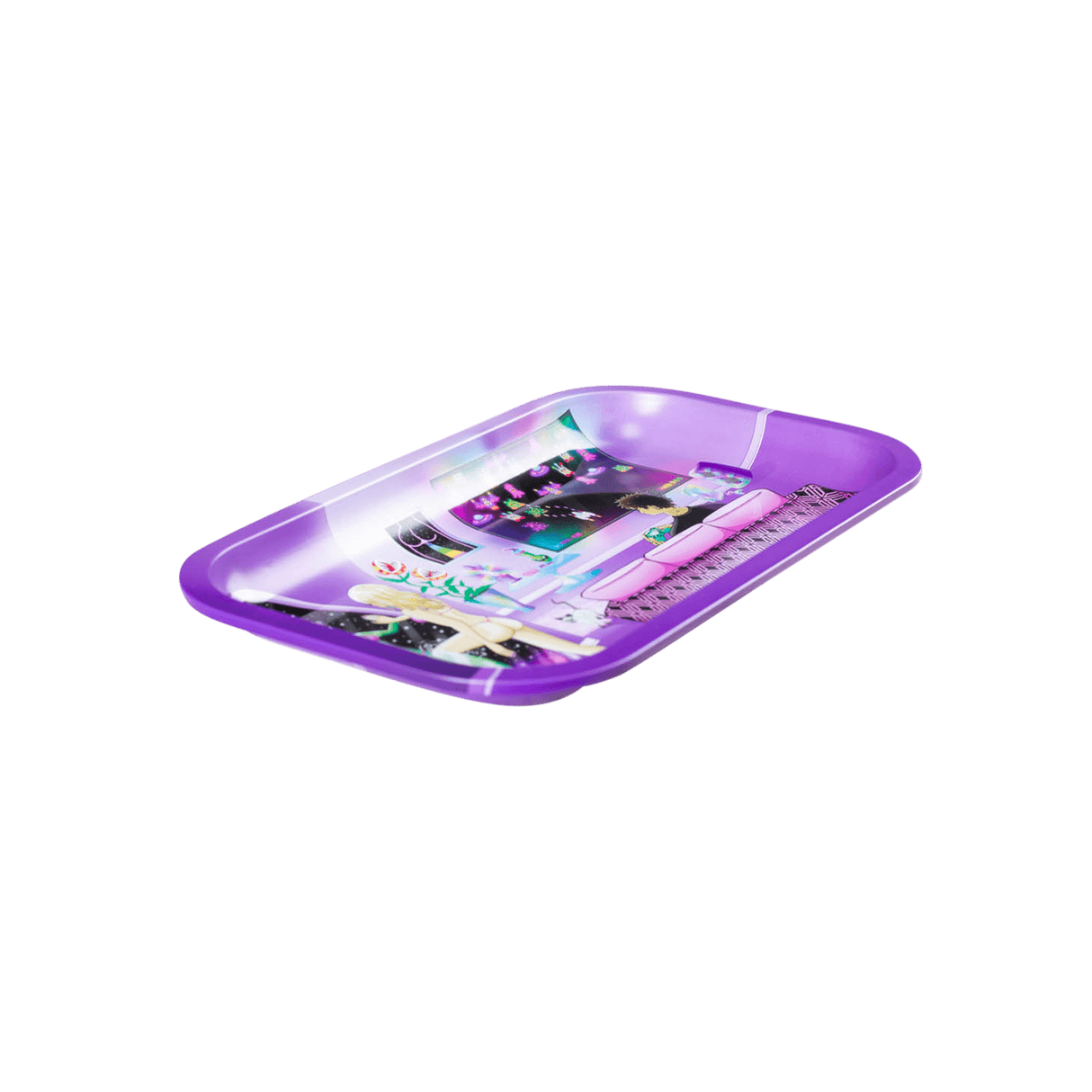 V Syndicate Reflections Metal Rollin' Tray in purple with novelty design, compact and portable