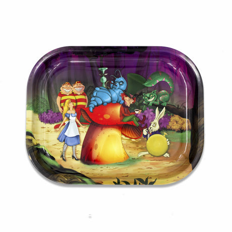 Alice Mushroom Metal Rollin' Tray by V Syndicate, featuring colorful Wonderland design, medium size.
