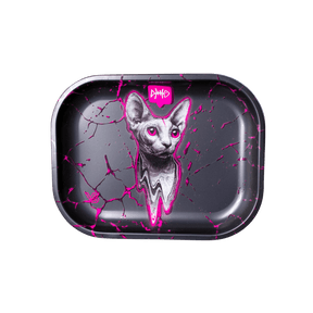V Syndicate The Stray Metal Rollin' Tray with Pink and Black Cat Design - Top View