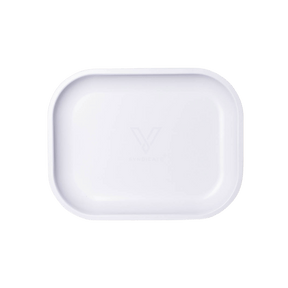 V Class White Metal Rollin' Tray by V Syndicate, compact and portable design, top view on seamless white background