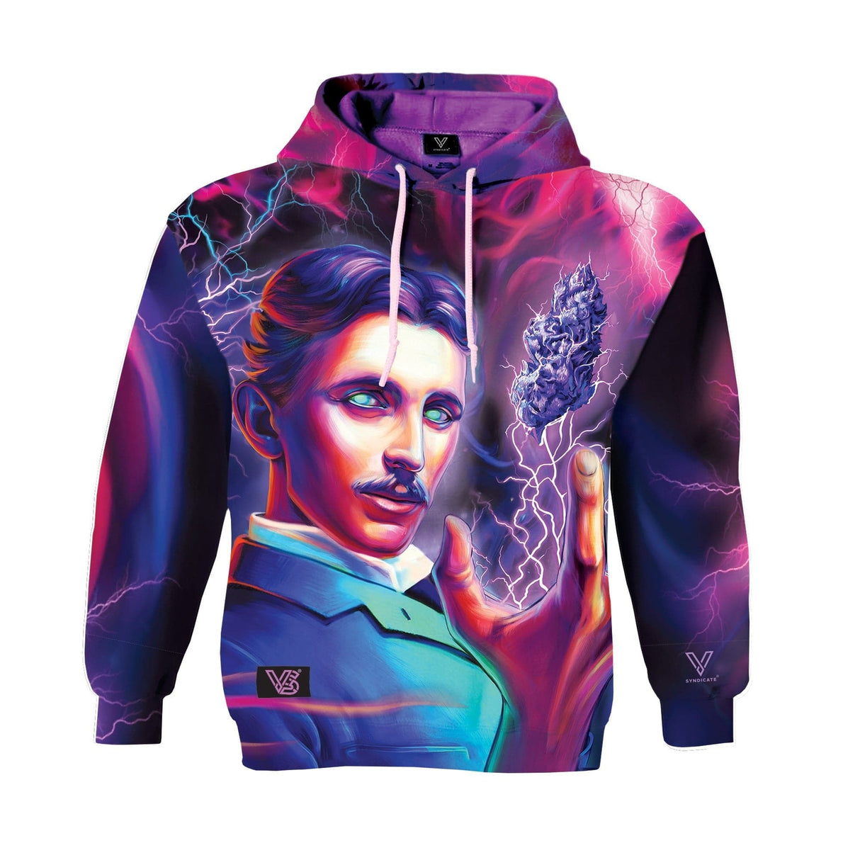 V Syndicate High Voltage Hoodie with vibrant 360° print featuring electrifying artwork, available in sizes S to XXL