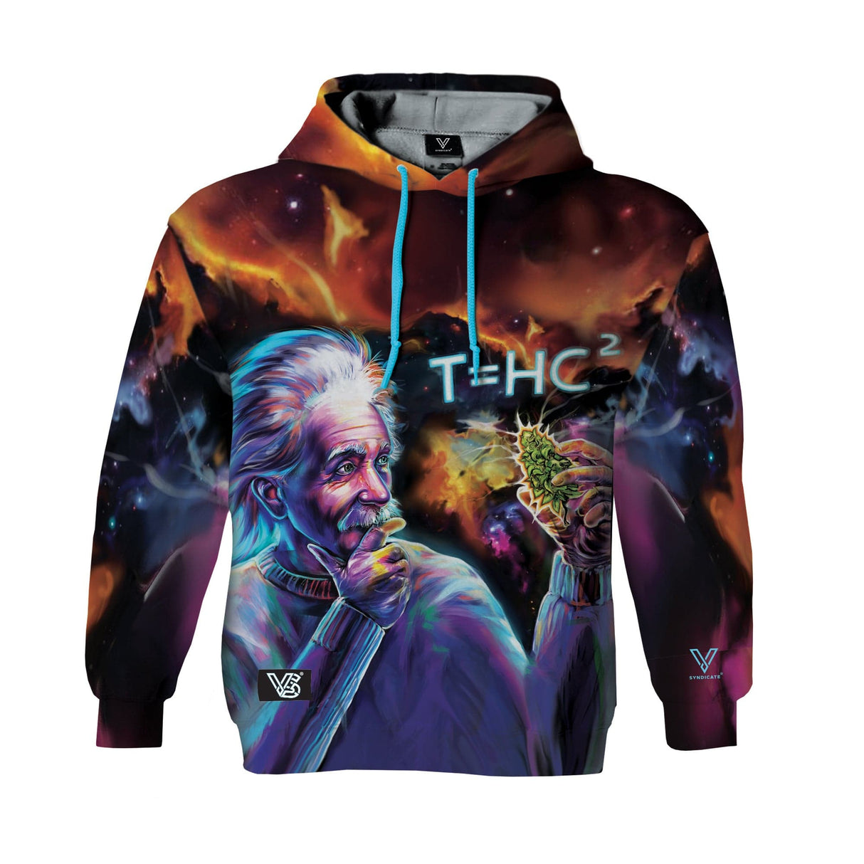 V Syndicate T=HC2 Einstein Black Hole Hoodie with vibrant 360° print, available in sizes S to XXL