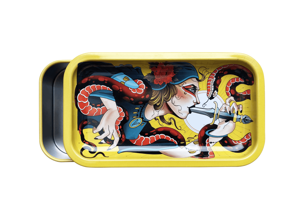 V Syndicate Serpentine Syndicase 2.0 stash container, portable yellow design with fun novelty artwork