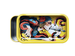 V Syndicate Serpentine Syndicase 2.0 stash container, portable yellow design with fun novelty artwork