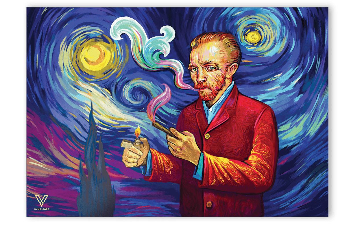 V Syndicate Smoky Night Slikks Dab Mat with Van Gogh-Inspired Artwork, Medium Size