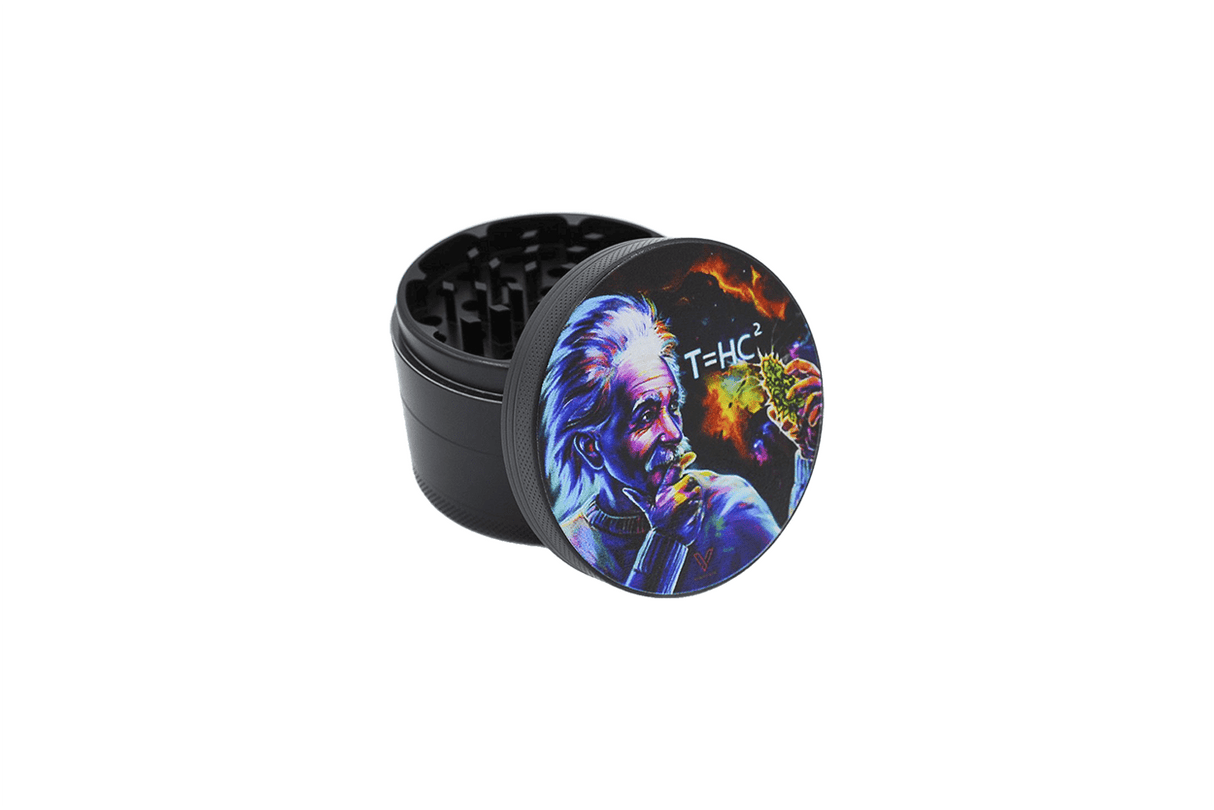 V Syndicate T=HC2 Einstein Black Hole 4-Piece Grinder with nonstick surface, front view on white background