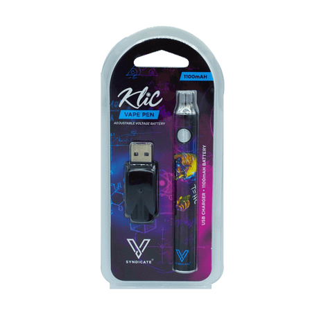 V Syndicate T=HC2 Einstein Klic Vape Battery, 1100mAh, purple, compact design, front view