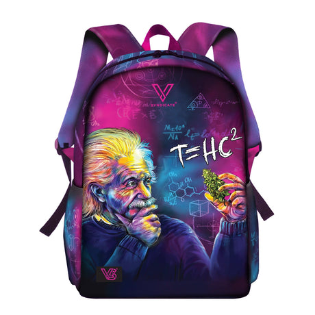 V Syndicate T=HC2 Einstein Way Bag with vibrant purple hues and smell-proof design, front view