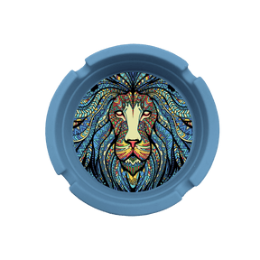 V Syndicate Tribal Lion Blazin' Silicone Ashtray in blue, top view, portable and easy to clean