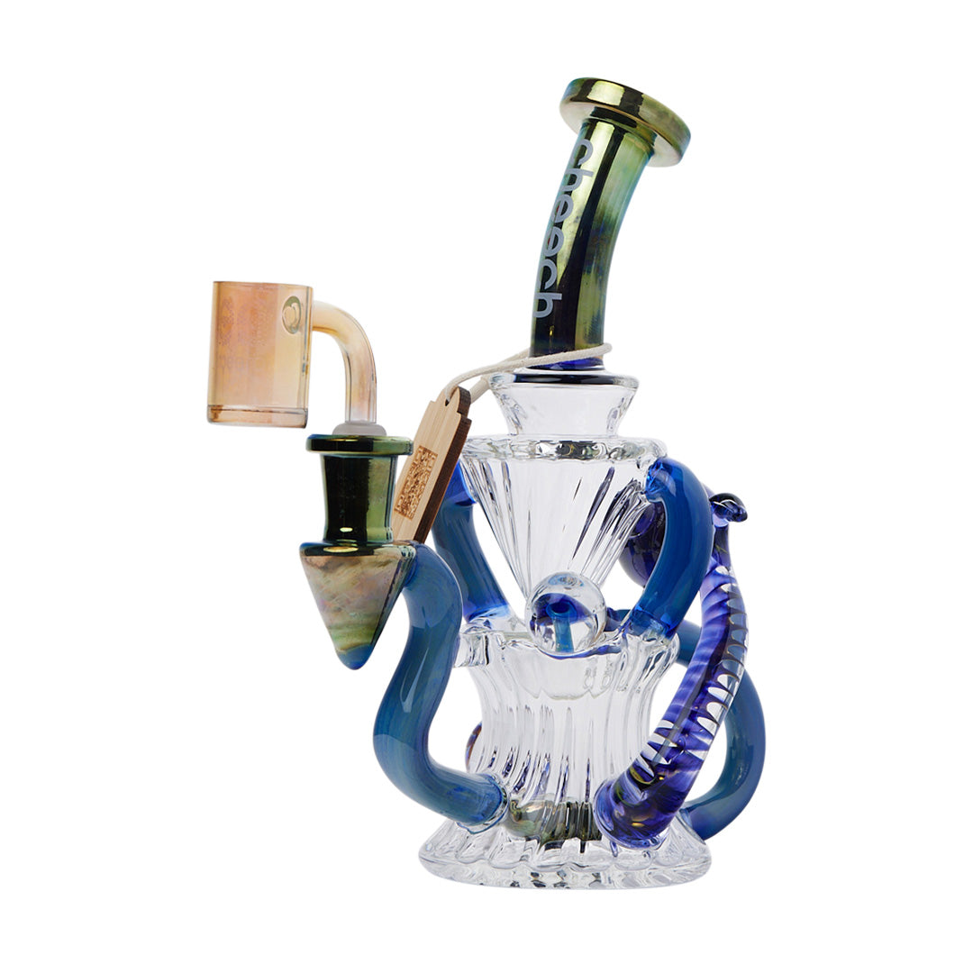 Cheech Glass 8" The Fumed Huncho Dab Rig with Intricate Glasswork and Blue Accents
