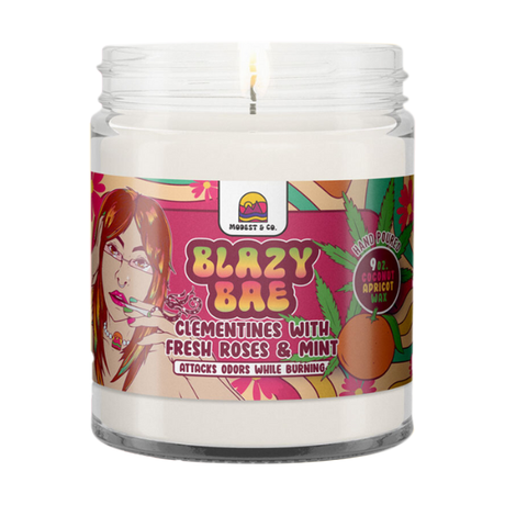 Modest & Co Blazy Bae Scented Candle with Coconut Apricot Wax, Odor Neutralizing, Front View