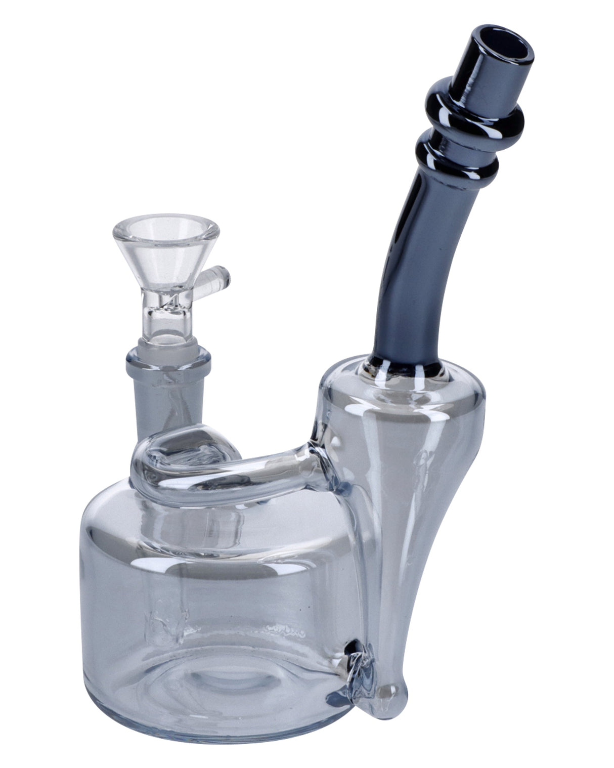 Valiant Painting Bubbler, 6in with Quartz Bowl, Portable Black & Clear Glass, Side View
