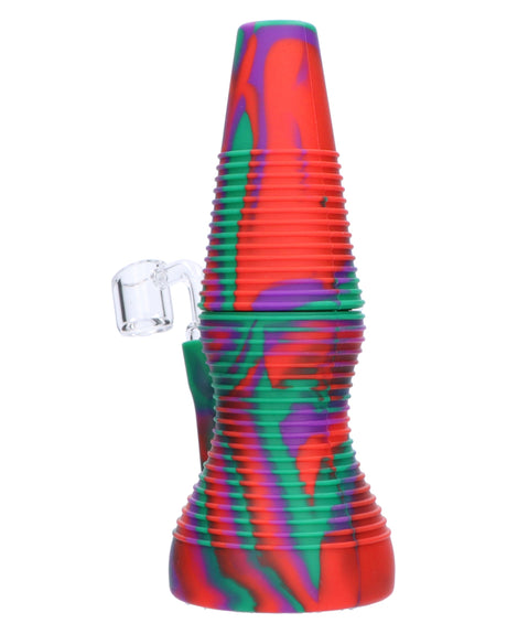 Valiant Purple Silicone Dab Rig with Quartz Banger, Multicolor Portable Design, 8" Tall, 90 Degree Joint