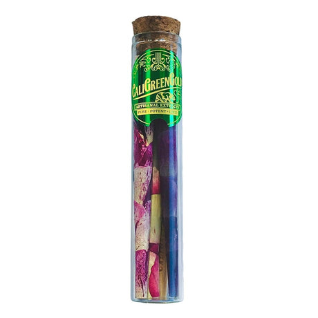 CaliGreenGold Variety Rose Petal King Cones in a Glass Tube - Front View