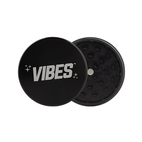 Vibes 2-Piece Aluminum Grinder in Black, Portable Design, Ideal for Dry Herbs - Top View