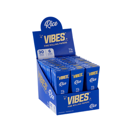 Vibes Cones Box - 1.25" Unbleached Rice Rolling Papers, Front View on White Background