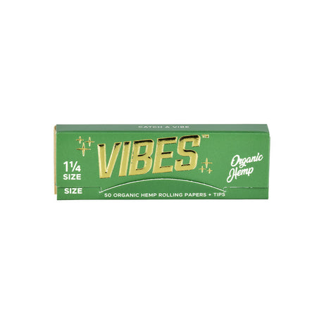 VIBES Organic Hemp Rolling Papers 1 1/4" with Filters Front View on White Background