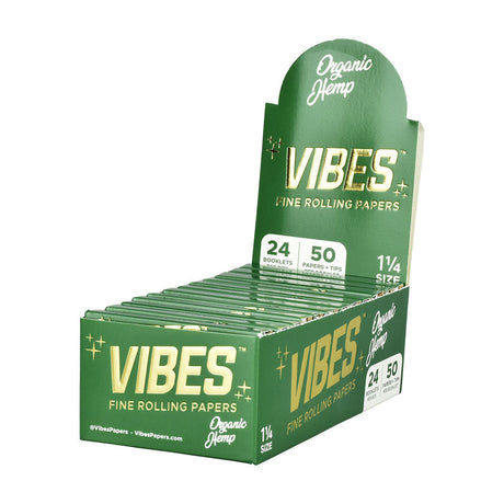 VIBES Organic Hemp Rolling Papers 1 1/4" Display Box with Filters, 24-Pack, Front View