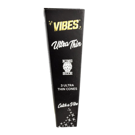 VIBES Ultra Thin King Size Cones 30 Pack, compact and portable, front view on white background