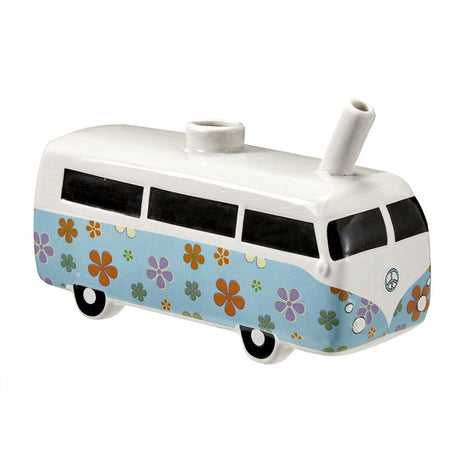 Fantasy Ceramic Novelty Pipe, Vintage Bus design with colorful flower patterns, side view