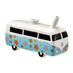 Vintage Hippie Bus Ceramic Pipe, 7" Length, 90 Degree Joint, Side View, For Dry Herbs