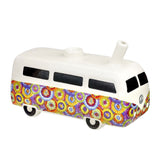 Vintage Hippie Bus Ceramic Pipe with Groovy Circles Design, 7" Length, 90 Degree Joint for Dry Herbs