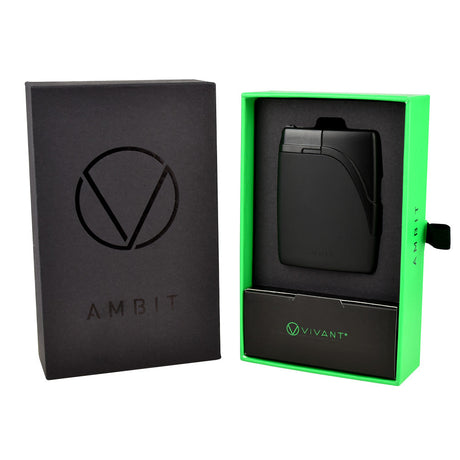 Vivant Ambit Dry Herb Vaporizer in Black - 1500mAh battery, compact design, packaged view