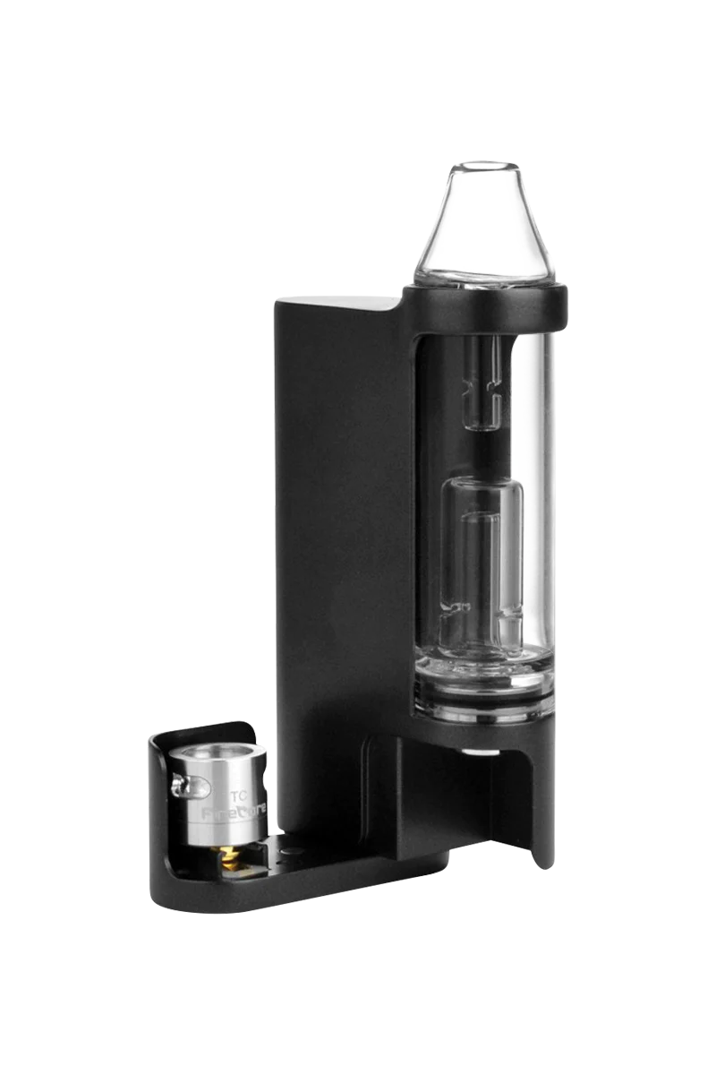 Vivant Dabox Pro Wax Vaporizer in black, side view showing quartz coil and glass chamber