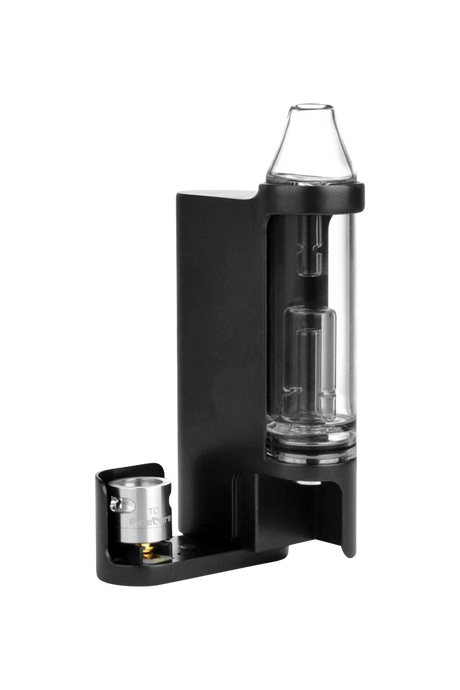 Vivant Dabox Pro Wax Vaporizer in black, side view showing quartz coil and glass chamber