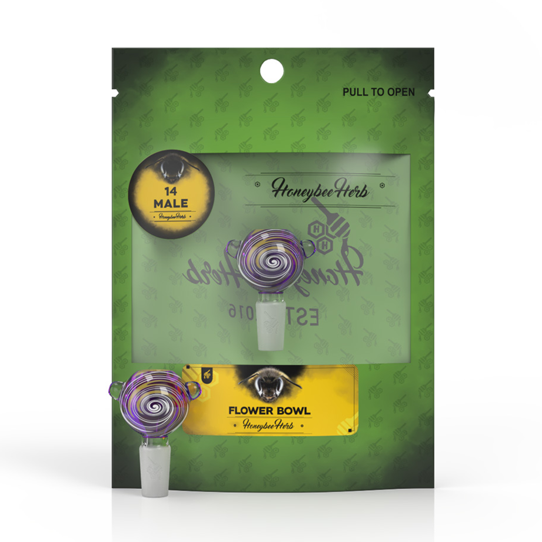 Honeybee Herb Flower Bowls in packaging, FB-10 variant with yellow swirl design, front view