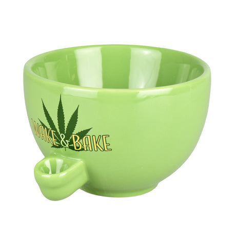 Wake and Bake Ceramic Bowl Pipe for Dry Herbs, Spoon Design, Front View on White Background