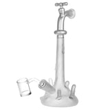 Frosted Glass Dab Rig resembling a water spigot, 8.5" tall with slit-diffuser percolator, 45-degree joint