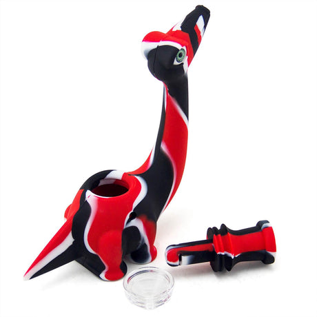 PILOT DIARY Dinosaur Silicone Pipe in Red and Black with Removable Glass Bowl - Front View