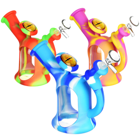 Colorful Watering Can Silicone & Glass Water Pipes in a compact design, angled view