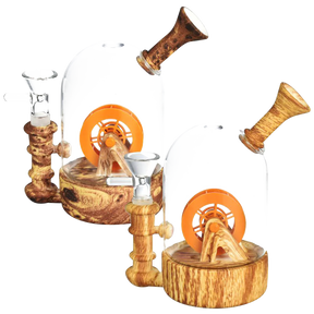 Waterwheel Bell Jar Water Pipe, 6" Silicone Bong with 90 Degree Joint, Front and Angle View