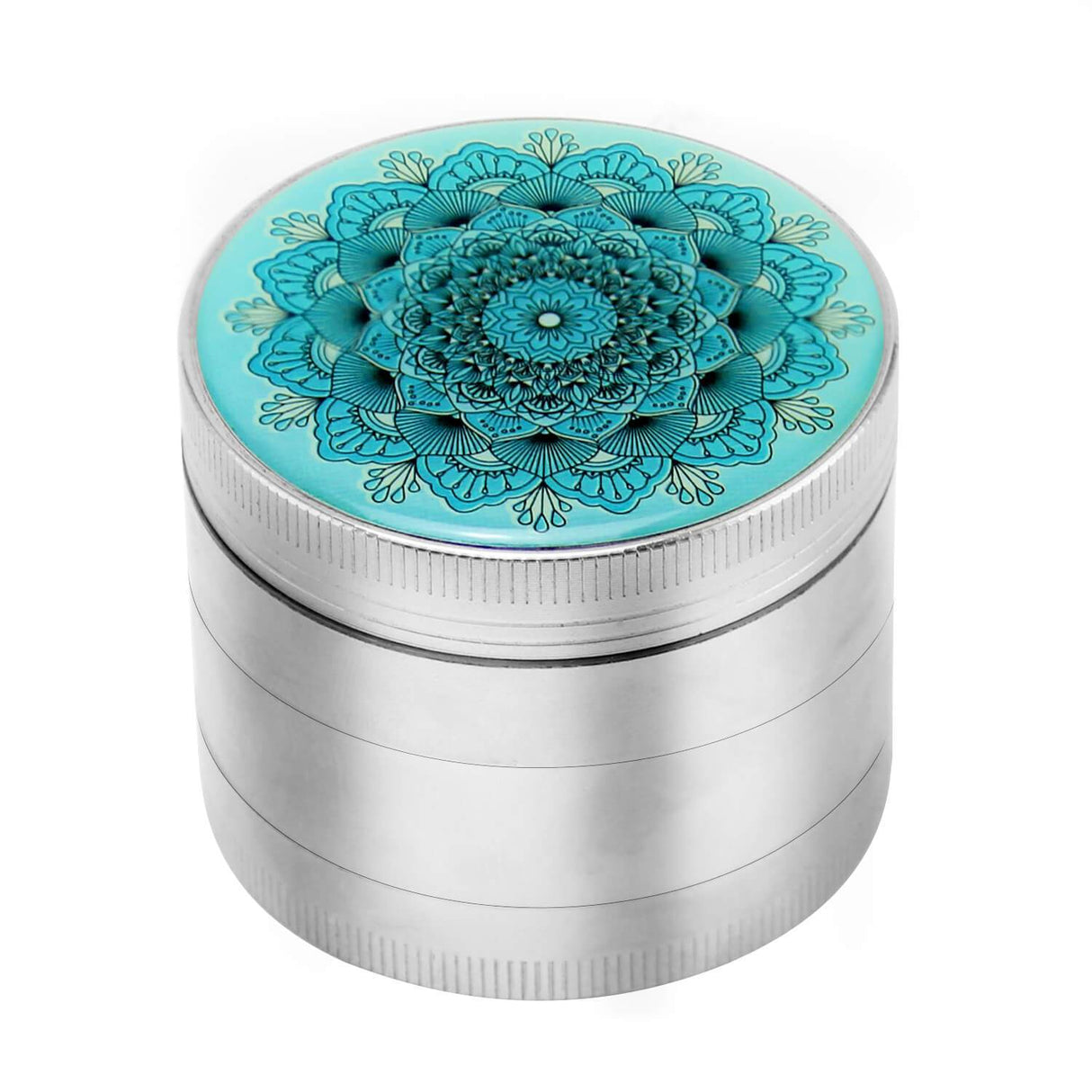 PILOT DIARY Mandala Grinder Silver with intricate blue mandala design - top view