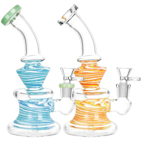 Whirlpool Spiral Glass Water Pipes in Blue and Orange with Borosilicate Glass, Front View