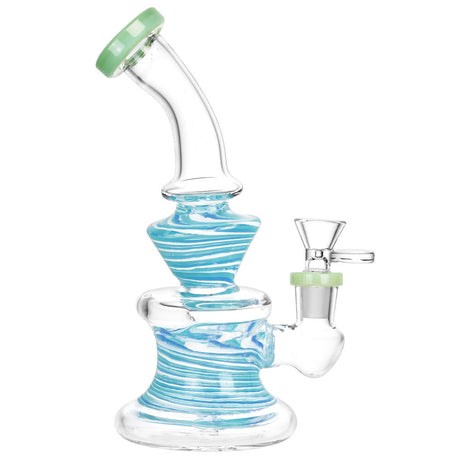Whirlpool Spiral Glass Water Pipe with blue accents and deep bowl for dry herbs, front view