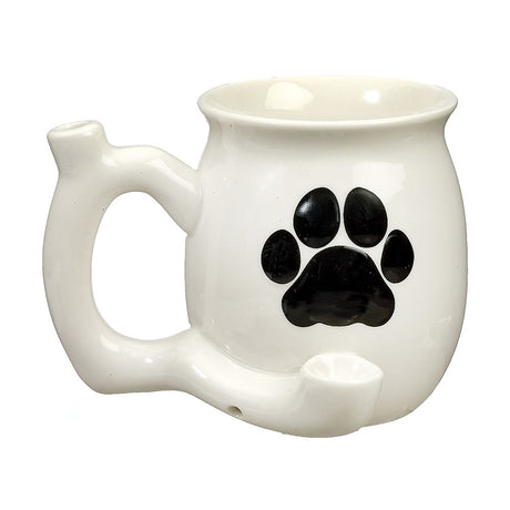 Fantasy Ceramic Mug Pipe with Embossed Paw Design, Front View on Seamless White Background