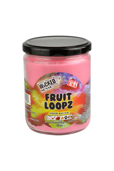 Wicked Sense Fruit Loopz Soy Candle, 13 oz, Pink Wax, Made in USA, Front View