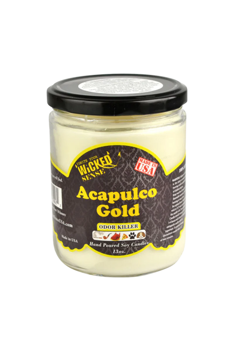 Wicked Sense Acapulco Gold Soy Candle, 13 oz, Odor Eliminating, Made in USA, Front View
